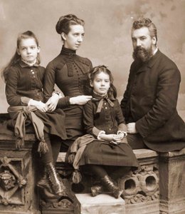 Portrait of Alexander Graham Bell, his wife Mabel Gardiner Hubbard, and their daughters Elsie and Marian